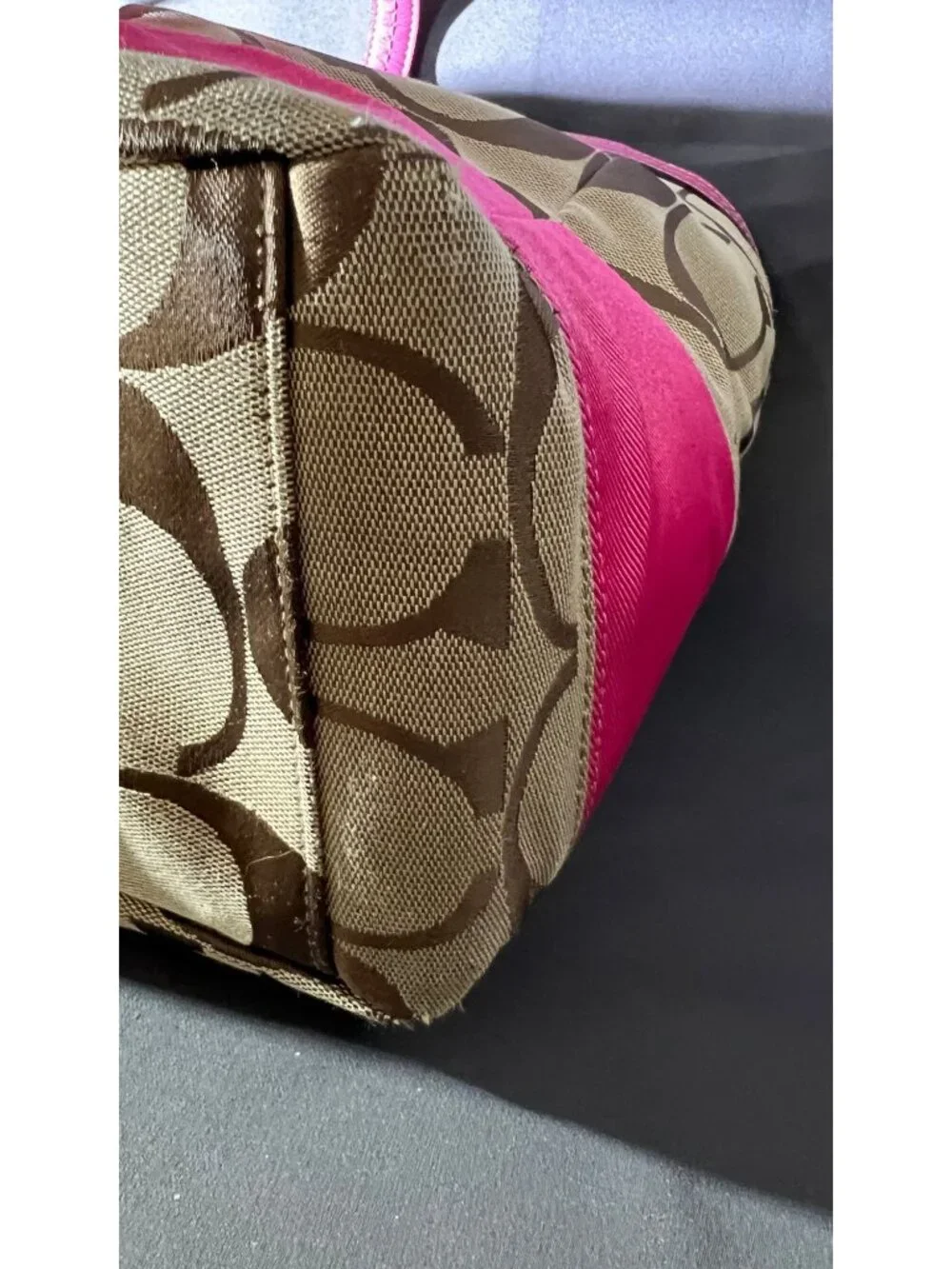 Coach Signature Stripe Diaper/Tote Bag With Pink Trim - Stylish & Functional Bro